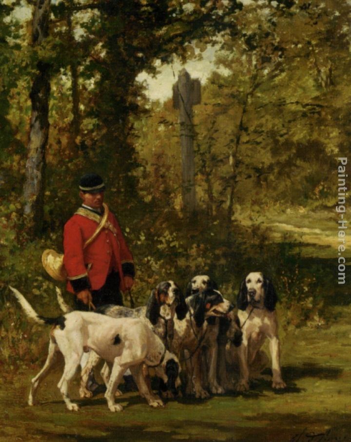 Charles Olivier De Penne A Huntmaster with his Dogs